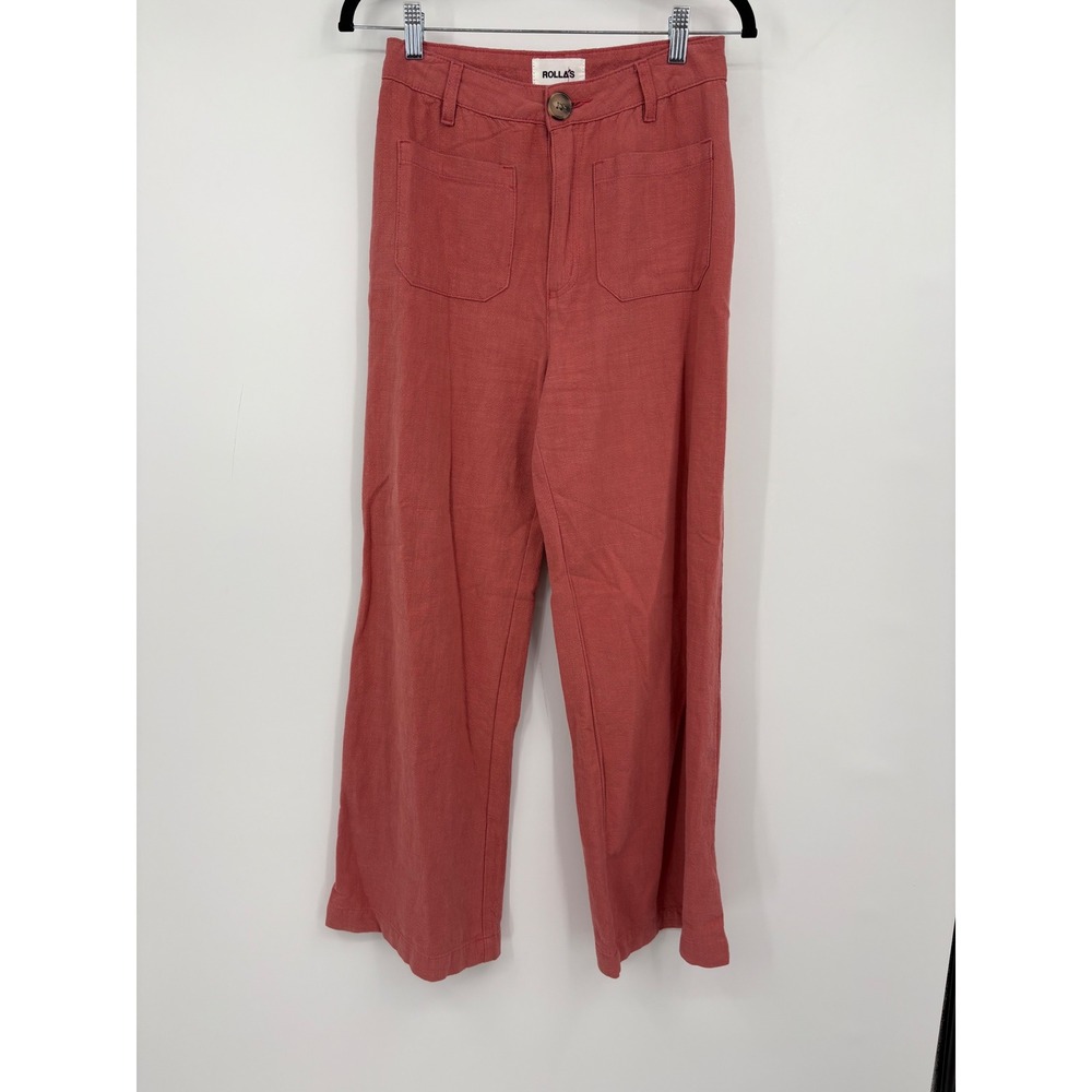 Rollas Sailor Ramie Pant Faded Coral High Waist Wide Leg Size 27 13564